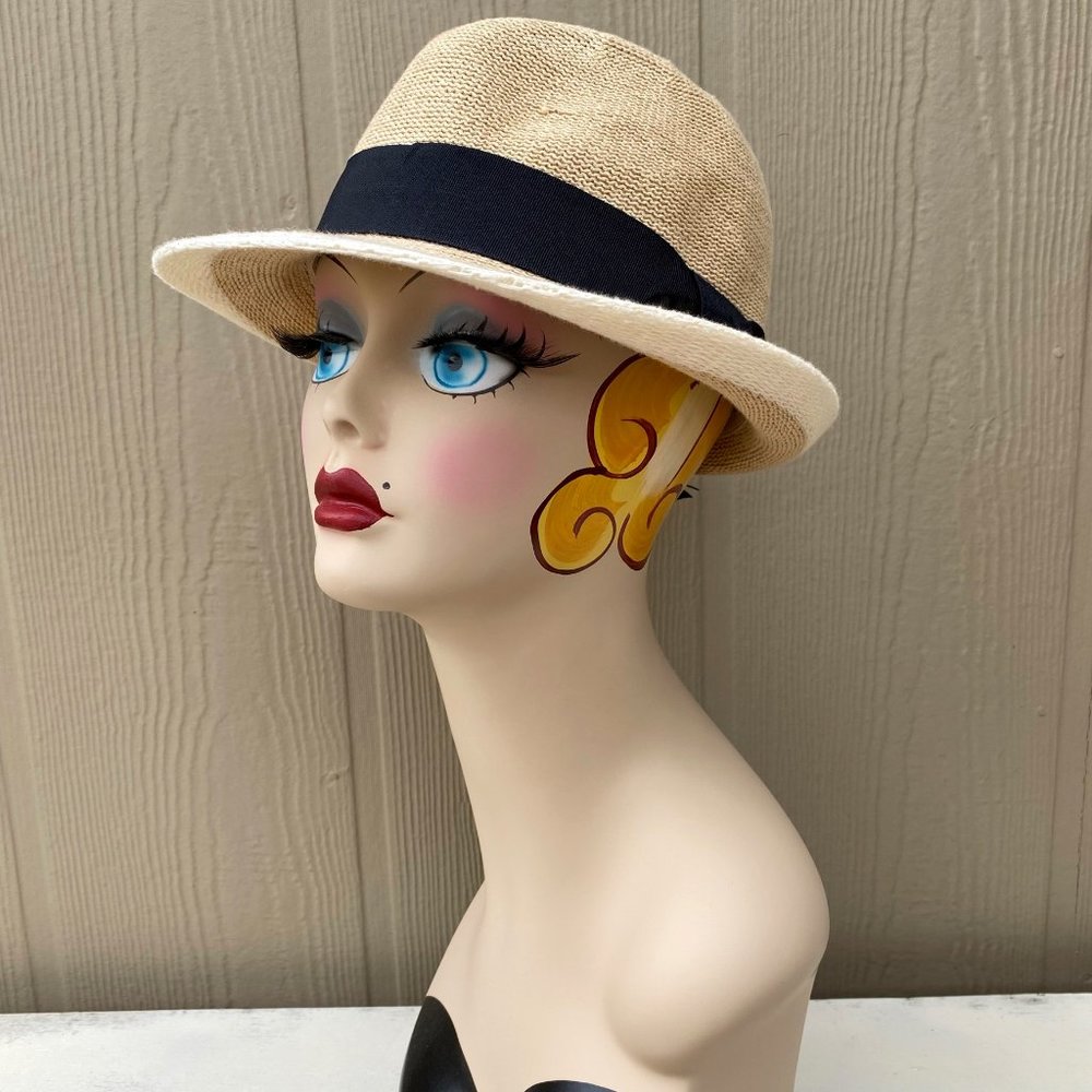 SOLD Vintage 90s Woven Trilby Fedora Hat - Picture 4 of 13